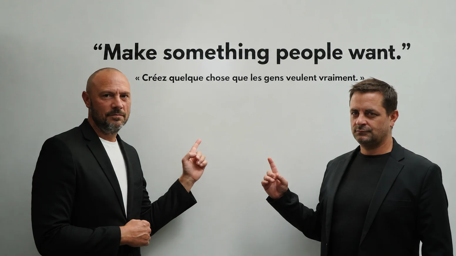 Roland Malbec et Frédéric Viau, fondateurs de Pulse, devant la devise « Make something people want »
